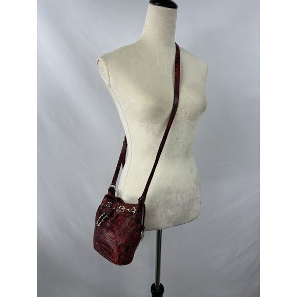 Michael Kors Frankie Crossbody Bag Red Black Snakeskin Print Small Pouch Bucket - Picture 2 of 14